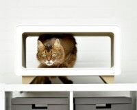 Preview: White cardboard cat scratcher La Tele in white - grey logo - 000a