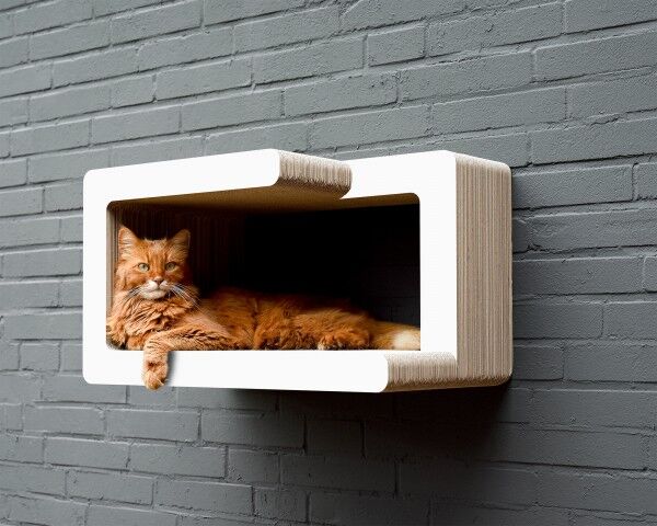 Katzen-Wandkratzmöbel aus Wellpappe mit verdeckter Wandhalterung